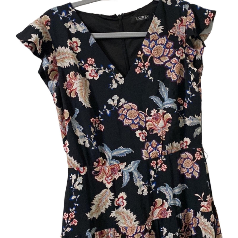 SALE Lauren Ralph Lauren Crepe Floral Midi Dress Flowy Boho Cap Sleeves Size 4 - Picture 5 of 13